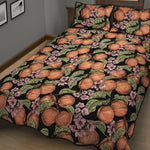 Apricot And Flower Pattern Print Quilt Bed Set