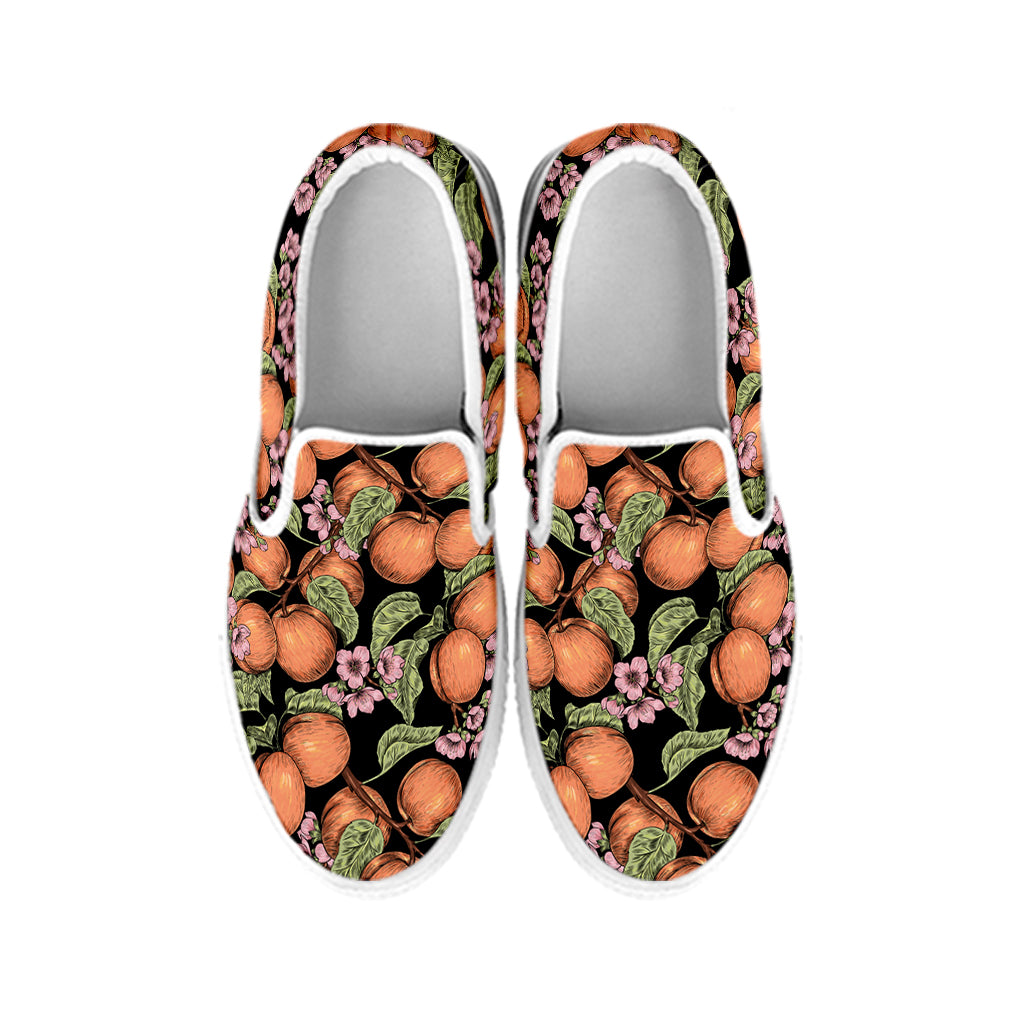 Apricot And Flower Pattern Print White Slip On Shoes