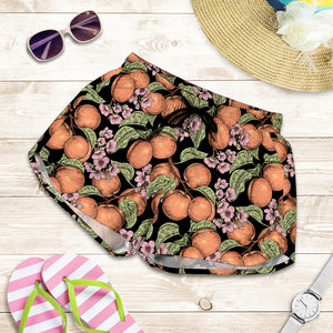 Apricot And Flower Pattern Print Women's Shorts