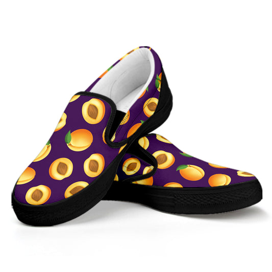 Apricot Fruit Pattern Print Black Slip On Shoes