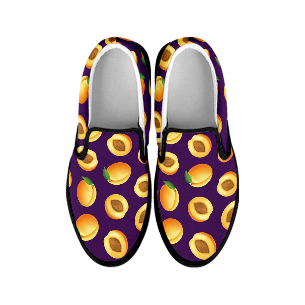 Apricot Fruit Pattern Print Black Slip On Shoes