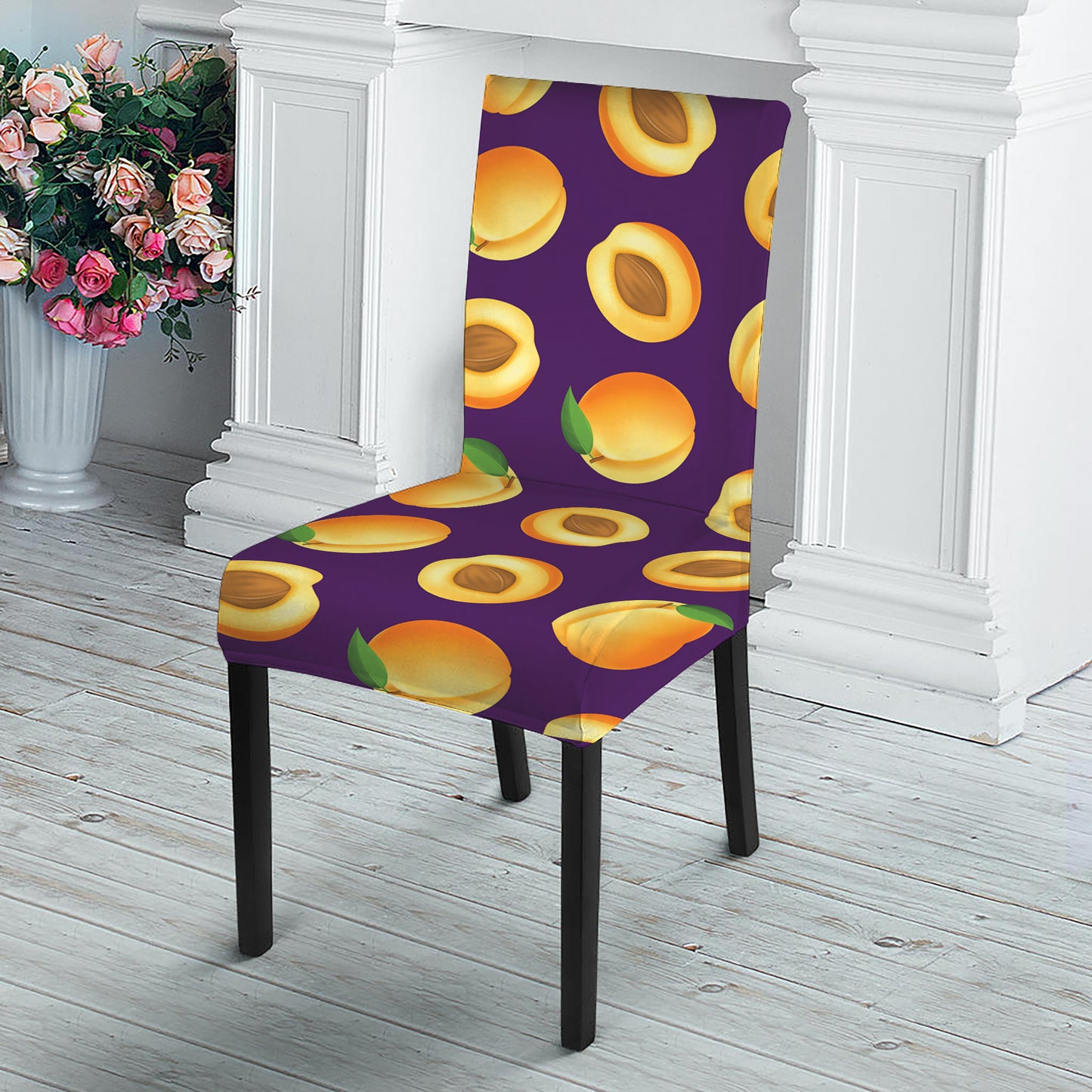 Apricot Fruit Pattern Print Dining Chair Slipcover