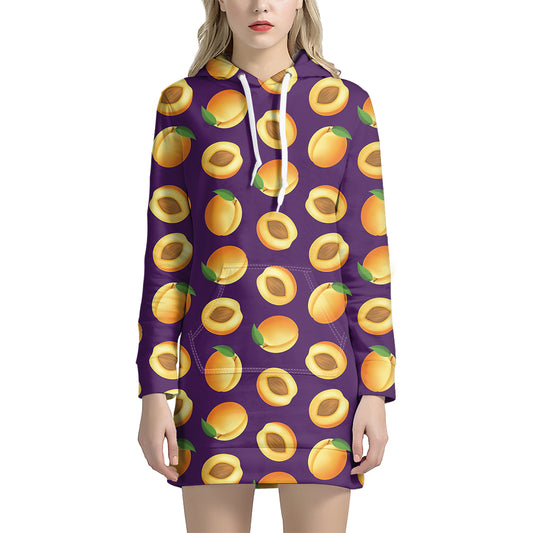 Apricot Fruit Pattern Print Hoodie Dress
