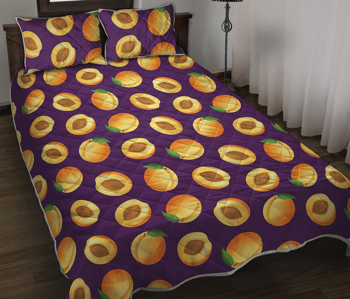 Apricot Fruit Pattern Print Quilt Bed Set