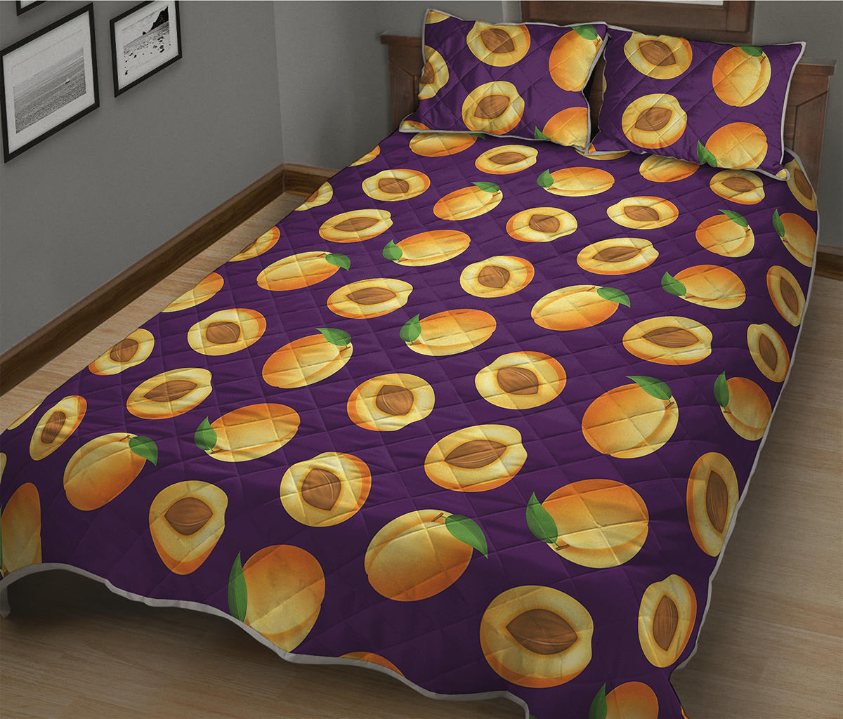 Apricot Fruit Pattern Print Quilt Bed Set