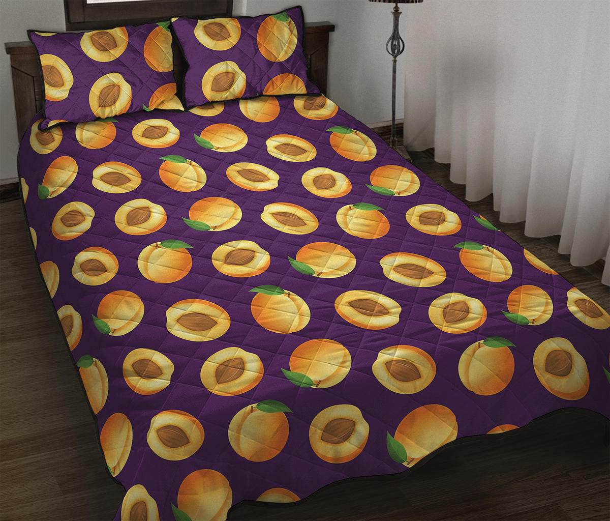 Apricot Fruit Pattern Print Quilt Bed Set