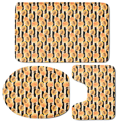 Apricot Fruit Striped Pattern Print 3 Piece Bath Mat Set