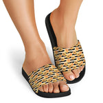 Apricot Fruit Striped Pattern Print Black Slide Sandals