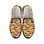 Apricot Fruit Striped Pattern Print Black Slip On Shoes