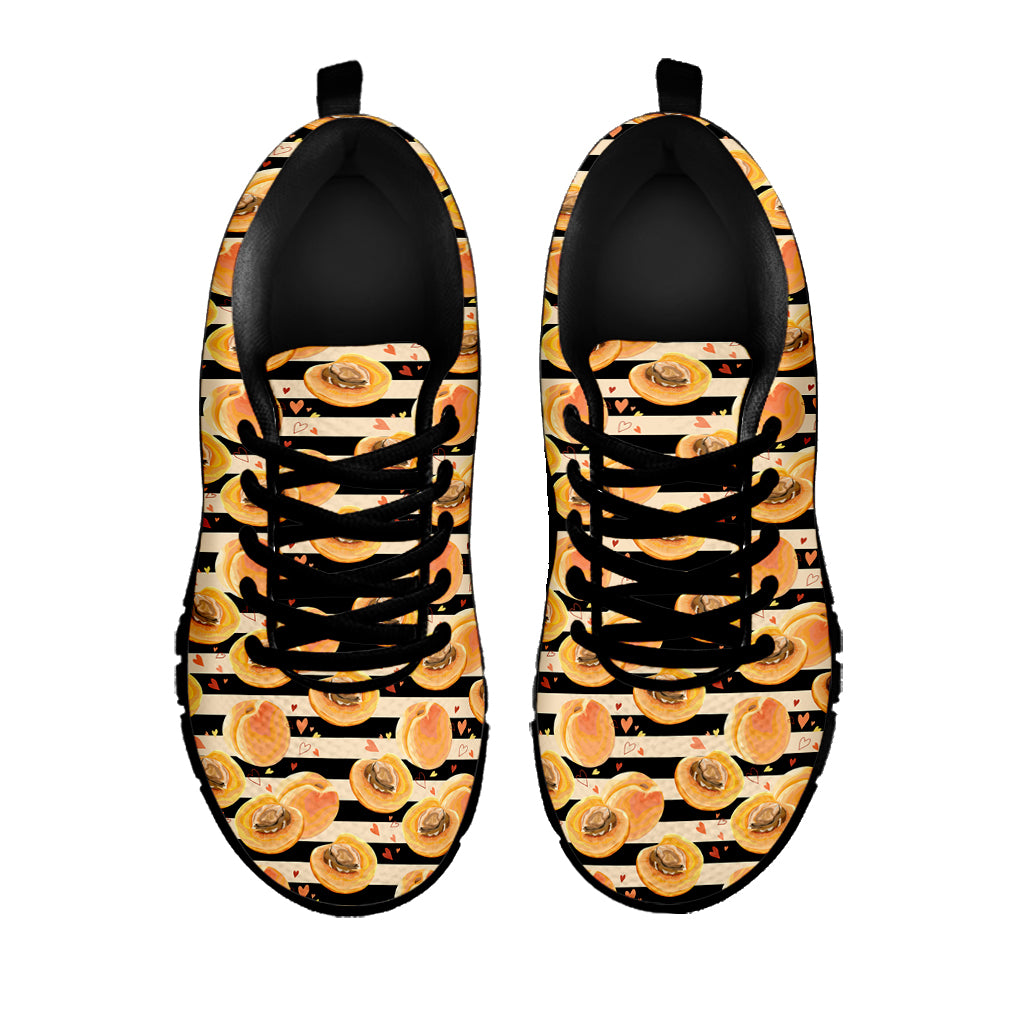Apricot Fruit Striped Pattern Print Black Sneakers