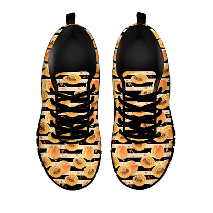 Apricot Fruit Striped Pattern Print Black Sneakers