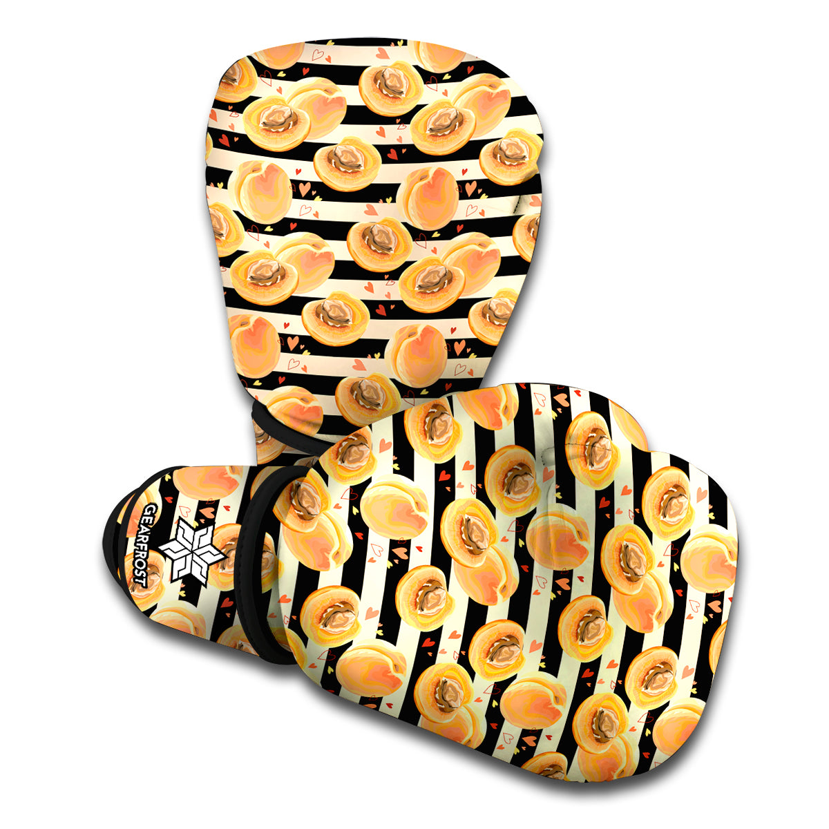 Apricot Fruit Striped Pattern Print Boxing Gloves