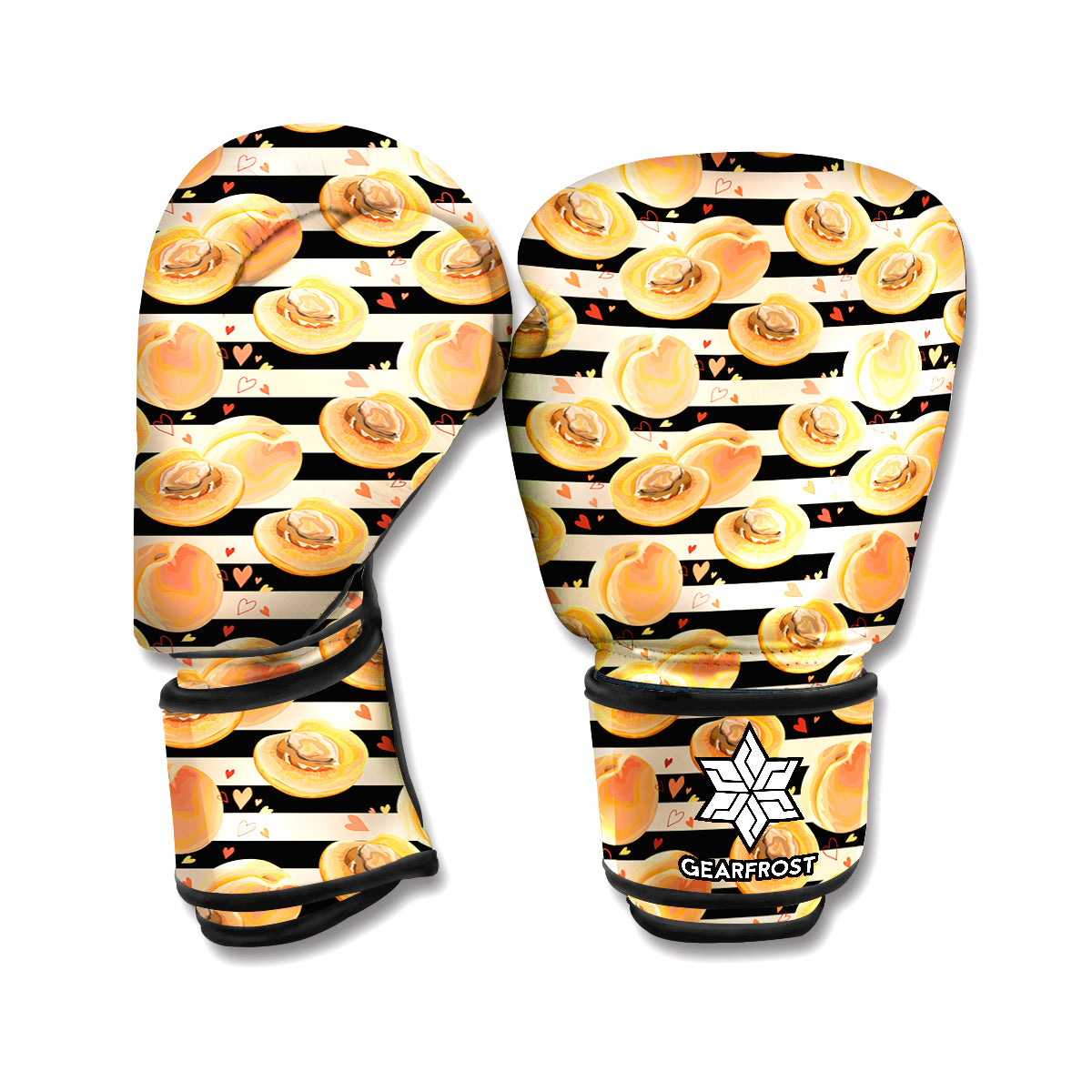 Apricot Fruit Striped Pattern Print Boxing Gloves