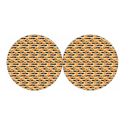 Apricot Fruit Striped Pattern Print Car Coasters