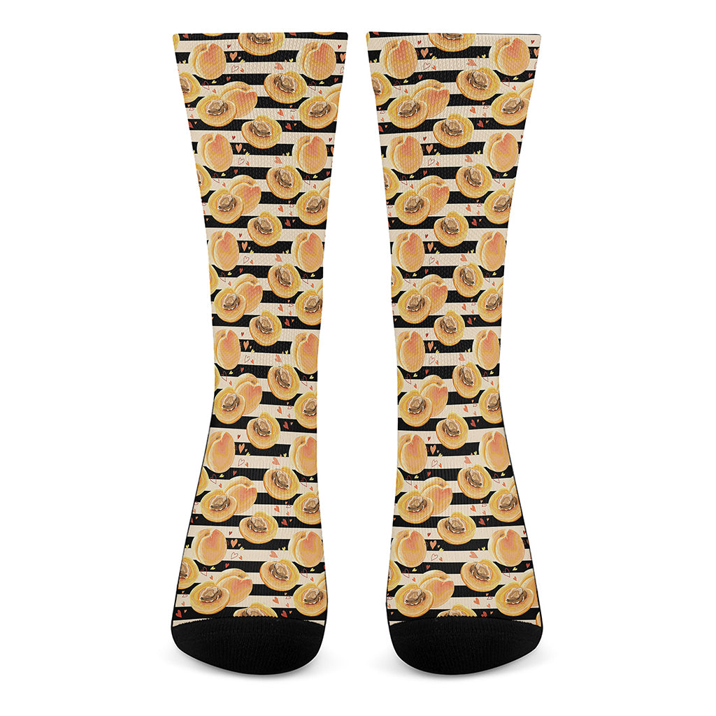 Apricot Fruit Striped Pattern Print Crew Socks