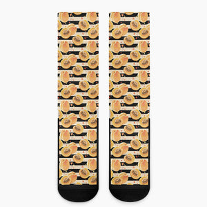 Apricot Fruit Striped Pattern Print Crew Socks