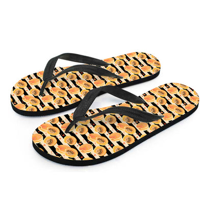 Apricot Fruit Striped Pattern Print Flip Flops