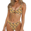 Apricot Fruit Striped Pattern Print Front Bow Tie Bikini