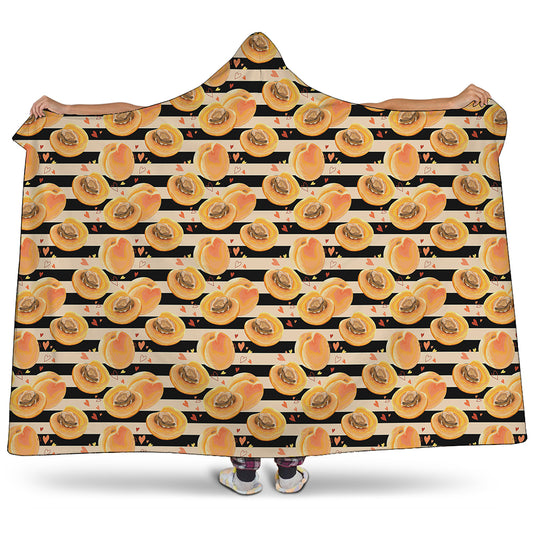 Apricot Fruit Striped Pattern Print Hooded Blanket