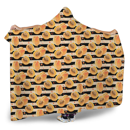 Apricot Fruit Striped Pattern Print Hooded Blanket