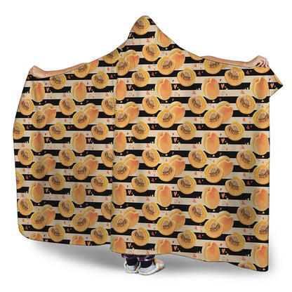 Apricot Fruit Striped Pattern Print Hooded Blanket