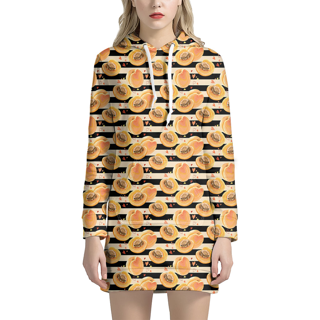 Apricot Fruit Striped Pattern Print Hoodie Dress