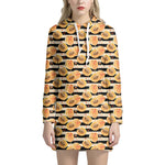Apricot Fruit Striped Pattern Print Hoodie Dress