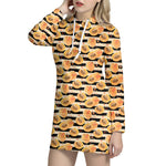 Apricot Fruit Striped Pattern Print Hoodie Dress