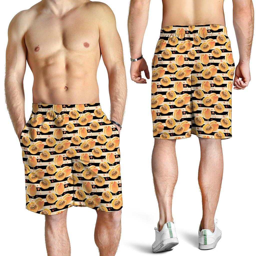 Apricot Fruit Striped Pattern Print Men's Shorts