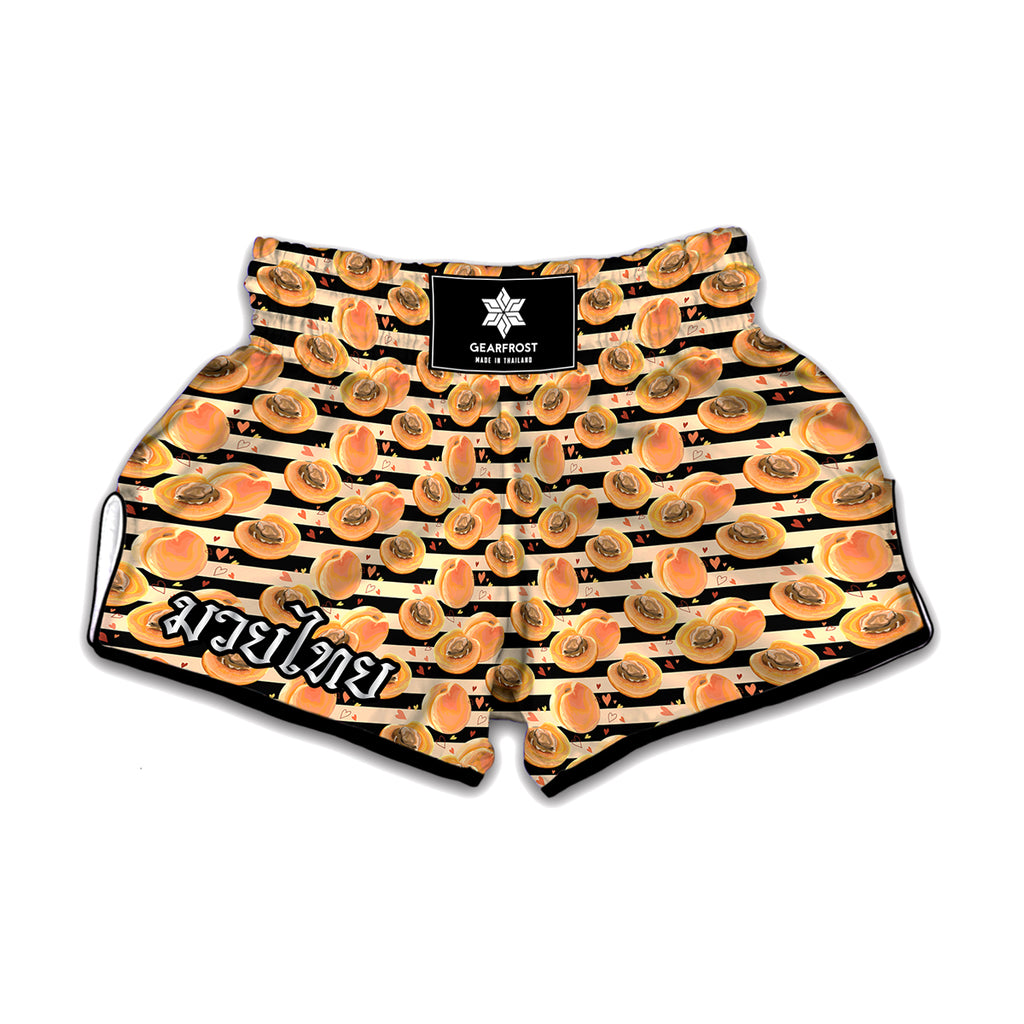 Apricot Fruit Striped Pattern Print Muay Thai Boxing Shorts