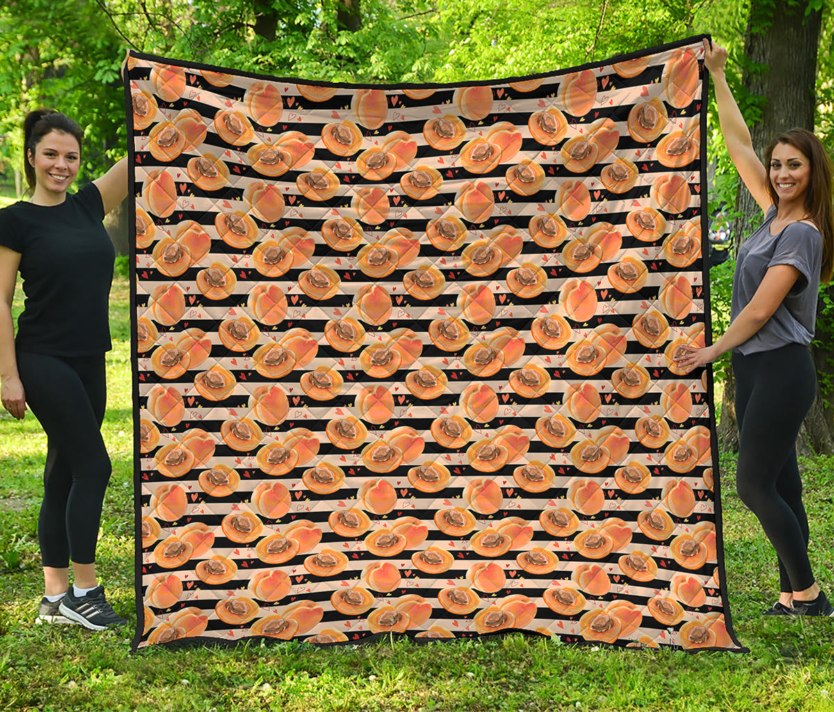 Apricot Fruit Striped Pattern Print Quilt