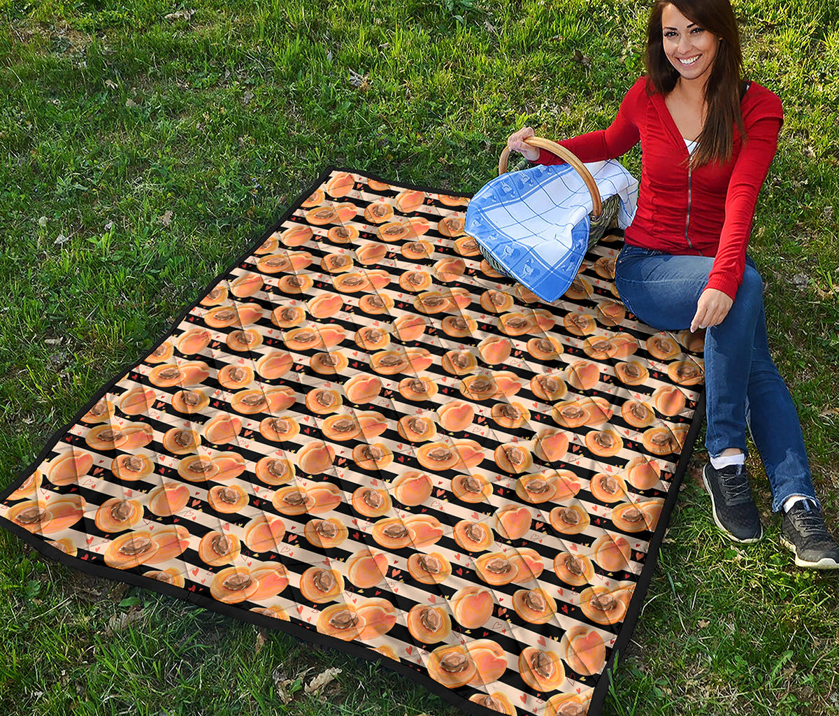 Apricot Fruit Striped Pattern Print Quilt