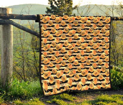 Apricot Fruit Striped Pattern Print Quilt