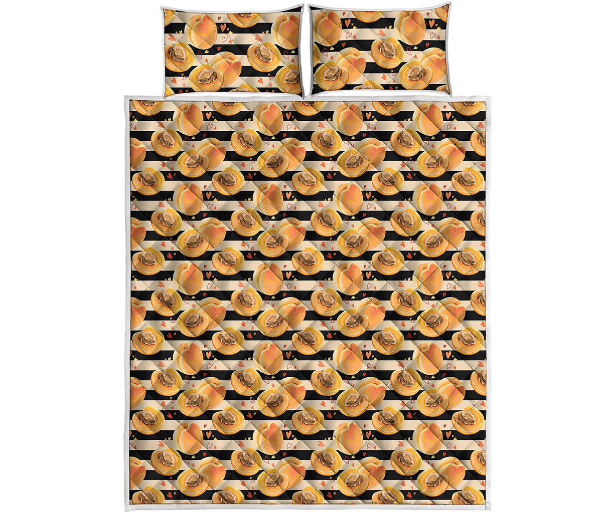 Apricot Fruit Striped Pattern Print Quilt Bed Set
