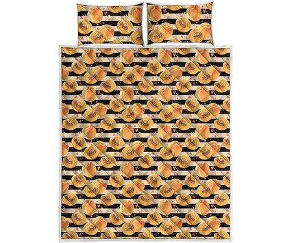 Apricot Fruit Striped Pattern Print Quilt Bed Set
