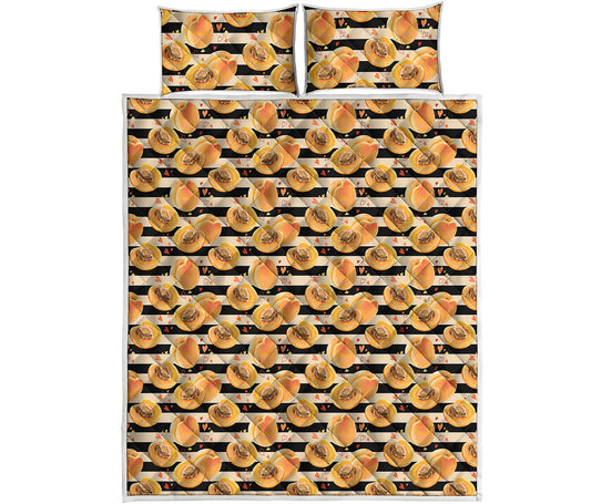 Apricot Fruit Striped Pattern Print Quilt Bed Set