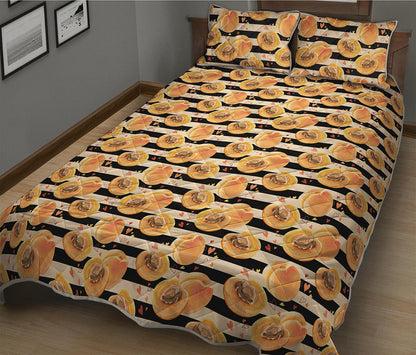 Apricot Fruit Striped Pattern Print Quilt Bed Set