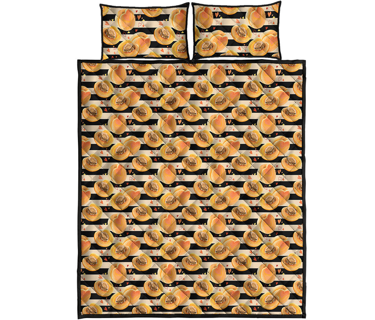 Apricot Fruit Striped Pattern Print Quilt Bed Set