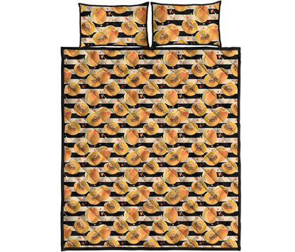 Apricot Fruit Striped Pattern Print Quilt Bed Set