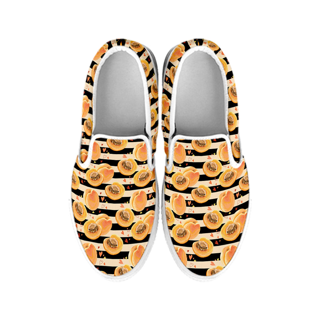 Apricot Fruit Striped Pattern Print White Slip On Shoes