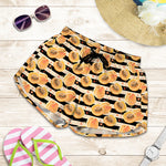 Apricot Fruit Striped Pattern Print Women's Shorts