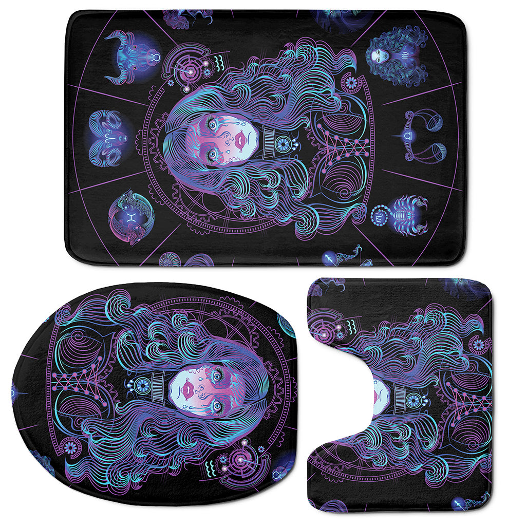 Aquarius And Astrological Signs Print 3 Piece Bath Mat Set