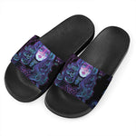 Aquarius And Astrological Signs Print Black Slide Sandals