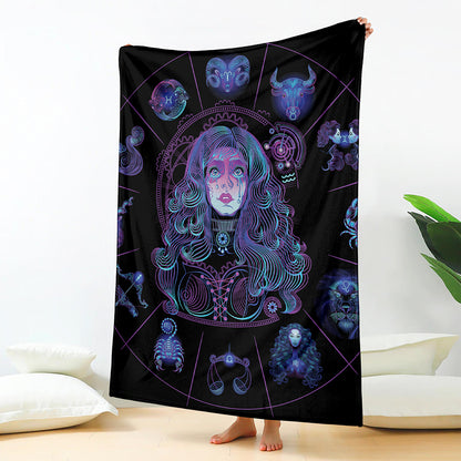 Aquarius And Astrological Signs Print Blanket