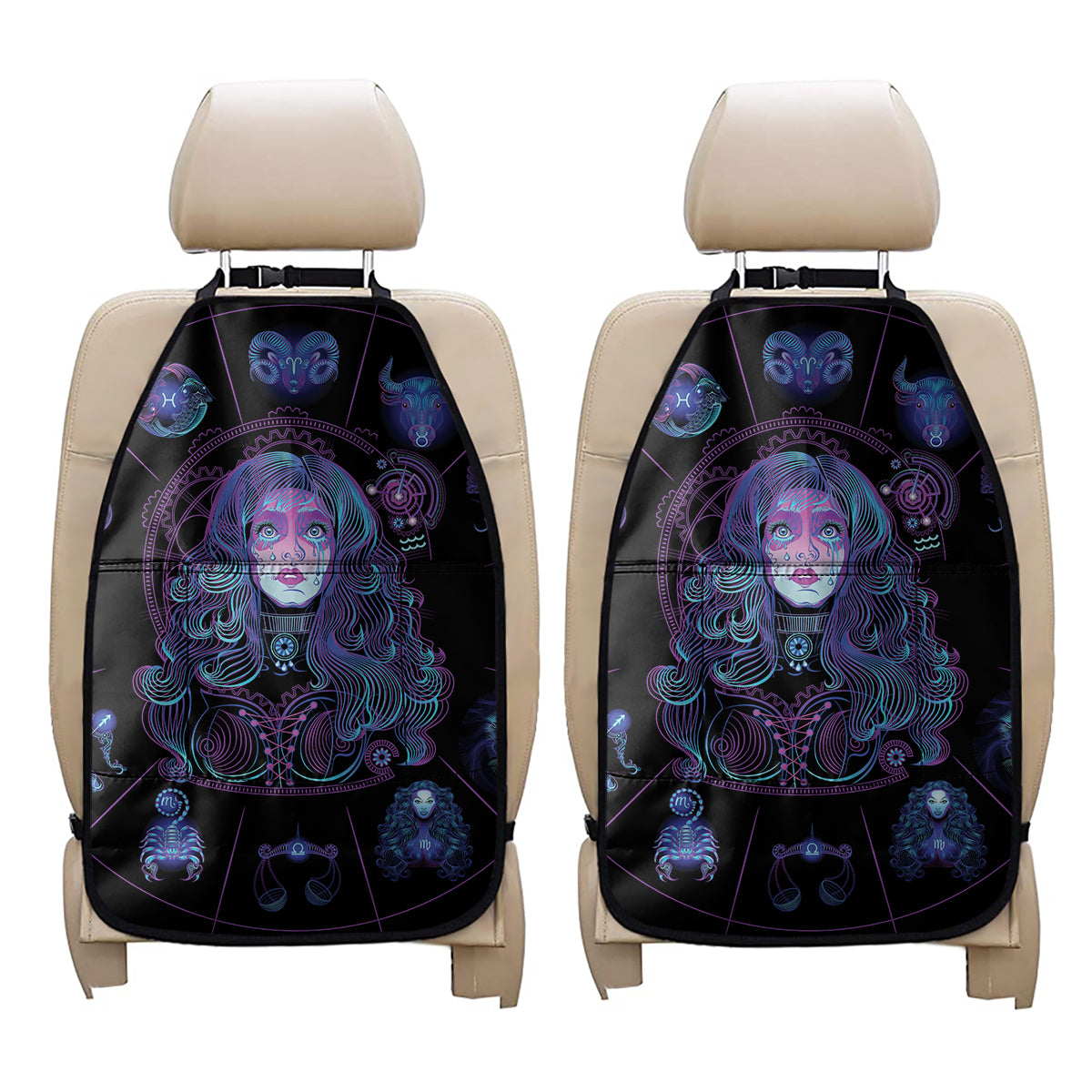Aquarius And Astrological Signs Print Car Seat Organizers