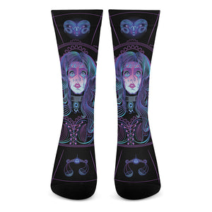 Aquarius And Astrological Signs Print Crew Socks