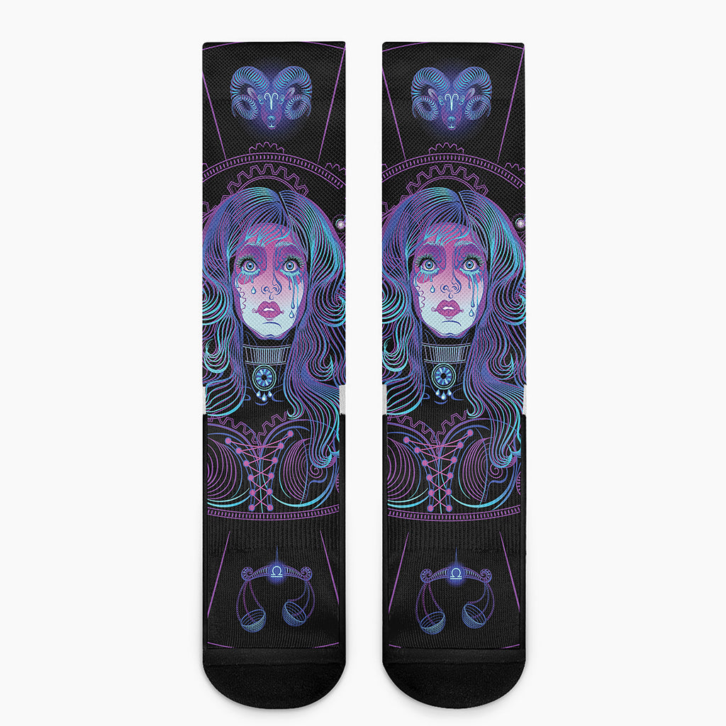 Aquarius And Astrological Signs Print Crew Socks