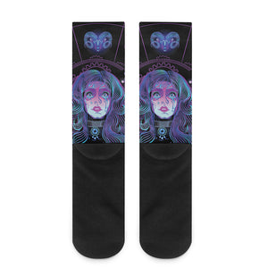 Aquarius And Astrological Signs Print Crew Socks