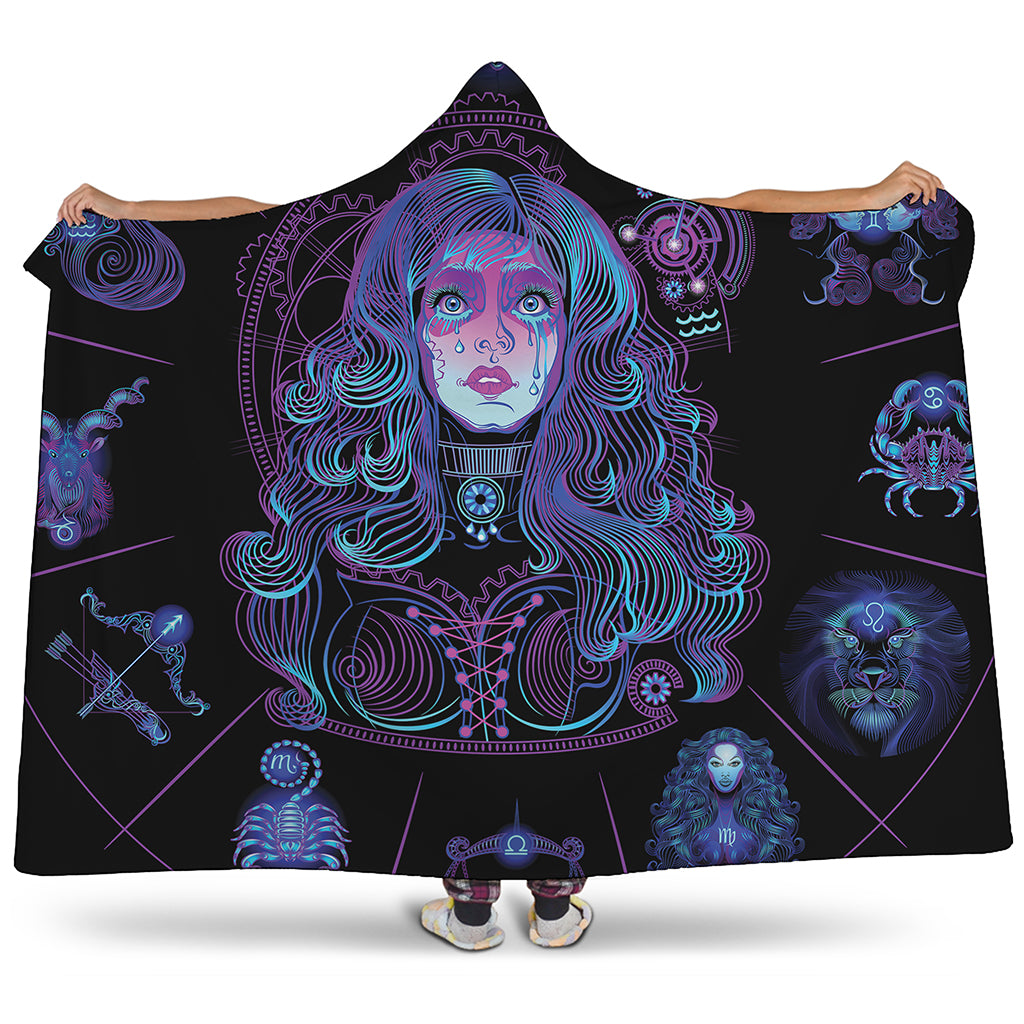 Aquarius And Astrological Signs Print Hooded Blanket