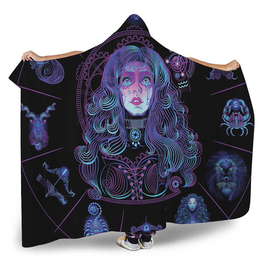 Aquarius And Astrological Signs Print Hooded Blanket